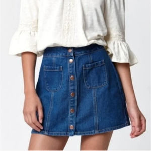 Brandy Melville Dark Wash Armelle Snap Button Front Pure Cotton Denim Skirt